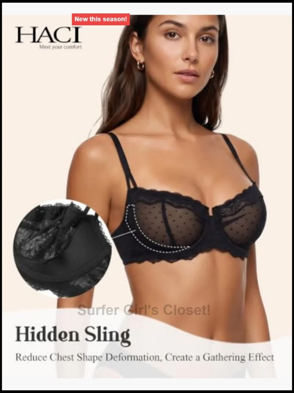 Lace Mesh Balconette Bra Underwire Push Up Sheer Demi Bra